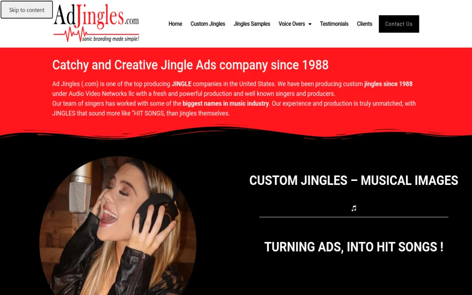 AD Jingles homepage before its Surmado redesign
