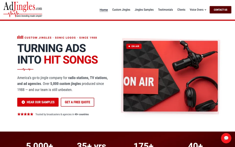 AD Jingles homepage after its Surmado redesign