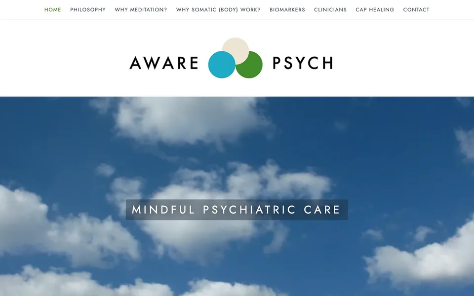 Aware Psych website homepage