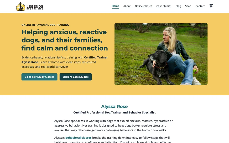 Legends Dog Training website homepage