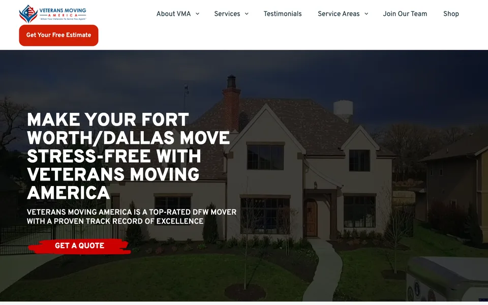 Veterans Moving America homepage before its Surmado rebuild